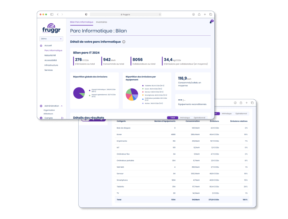 Ecrans du module parc informatique