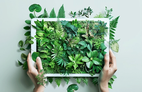 representation of a tablet screen with plants inside