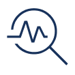 Pictogramme d'une loupe qui regarde une courbe de statistiques