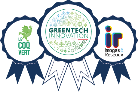 Logos de nos labels : Le Coq Vert, GreenTech Innovation, et Images & Réseaux